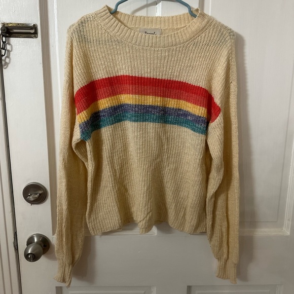 bicaal Sweaters - Bicaal Cream Sweater with Colorful Stripes